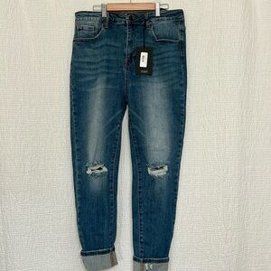 Women’s Risen Stylish Distressed Blue Jeans